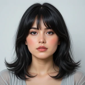 a girl with wispy curtain bangs with medium-Length Hair