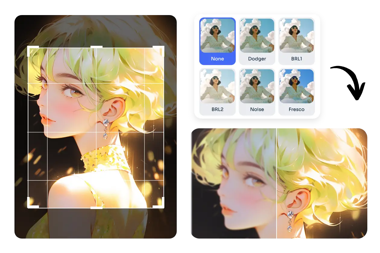 add aesthetic filter and enhance an anime girl looking back at camera image with ai ease free aesthetic photo editor