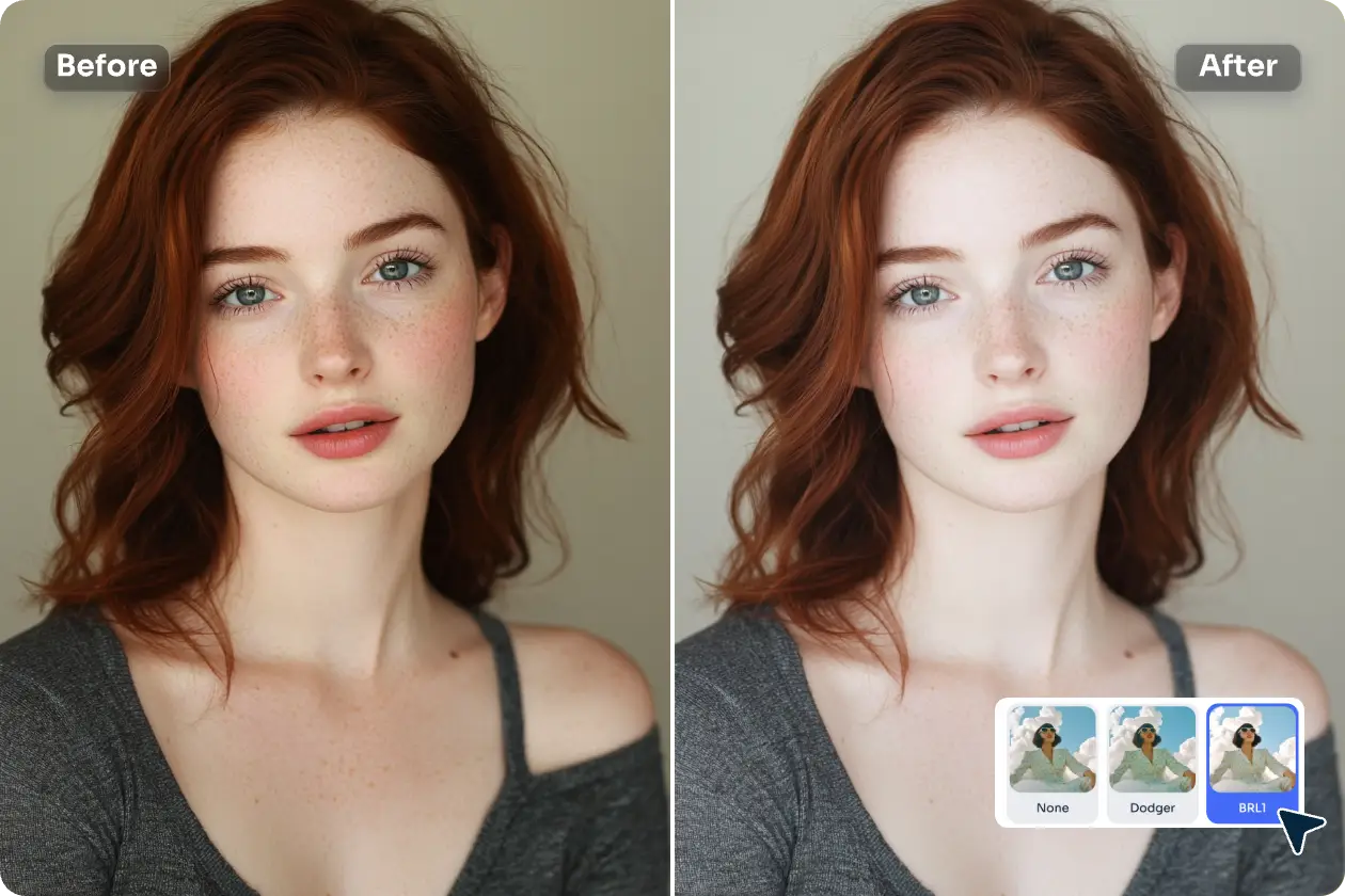add aesthetic photo filter to a female portrait