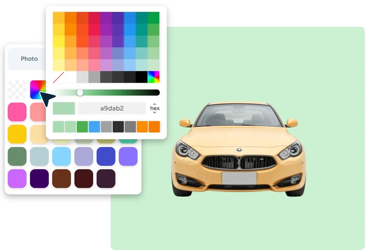 adjust the colors of a yellow car png to light green in a color palette (1)