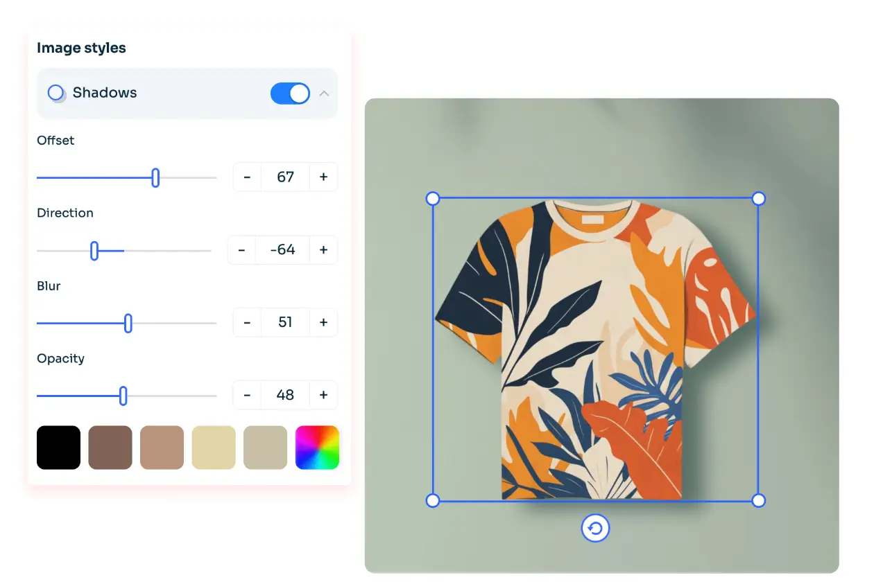 ajustar os efeitos de sombreamento da imagem movendo os controlos deslizantes dos parâmetros no somador de sombras de imagem aiease