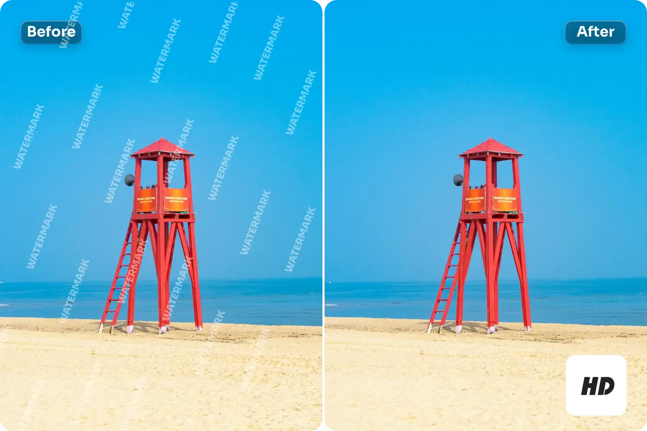 watermark removal from a lifeguard tower photo