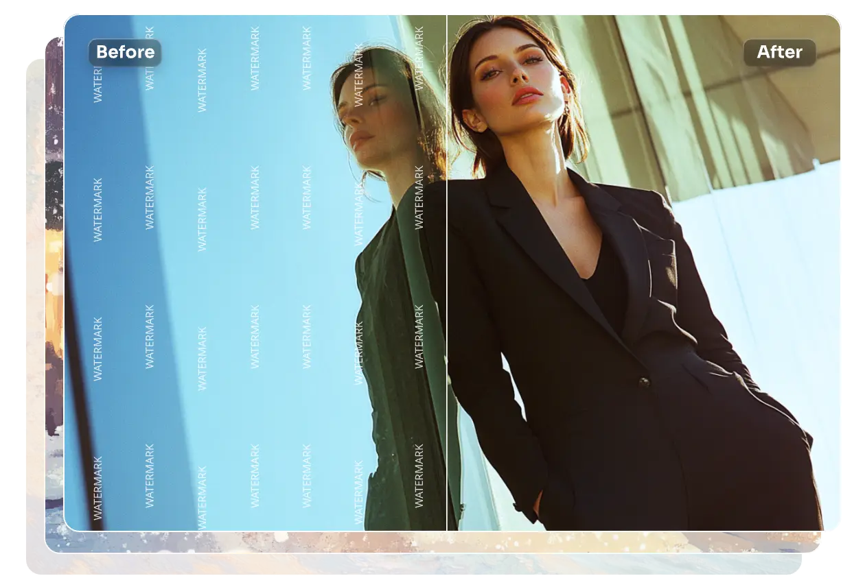 remoção da marca de água de uma fotografia de uma modelo feminina que mostra clareza