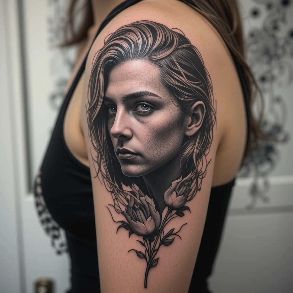 Black and Grey Realism tattoo for female