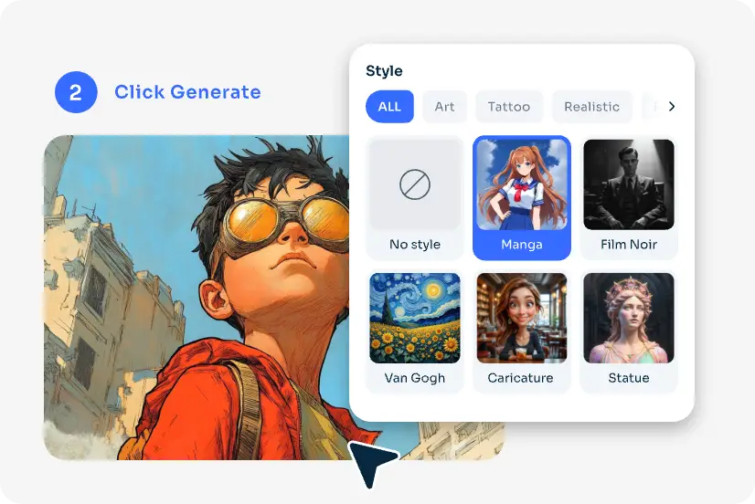 choose manga style in aiease ai boy generator