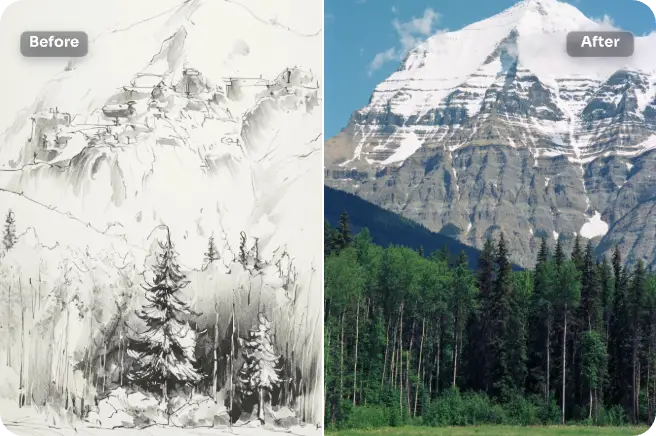 colorear un esbozo a lápiz de paisaje con ai ease colorear herramienta de imagen