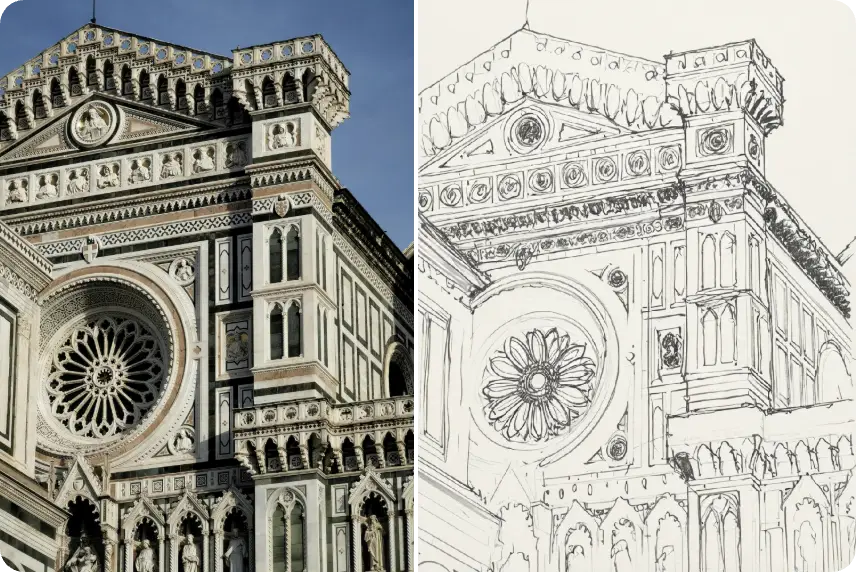 convertire un edificio ecclesiastico in un disegno al tratto