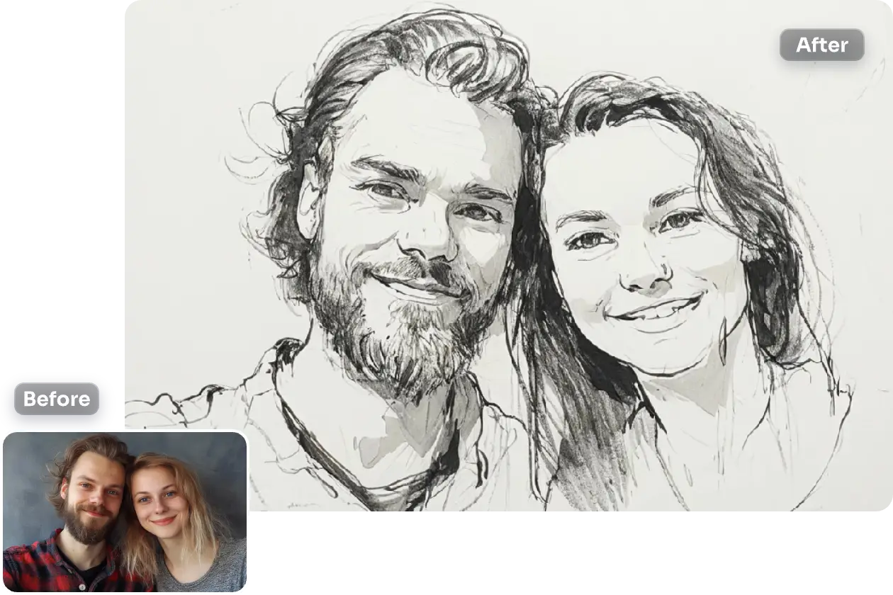 convertire un'immagine di coppia in un disegno a linee online gratis in aiease