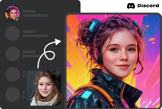 女性の肖像画をゲームアバターに変換し、Discordのプロフィールに設定する。