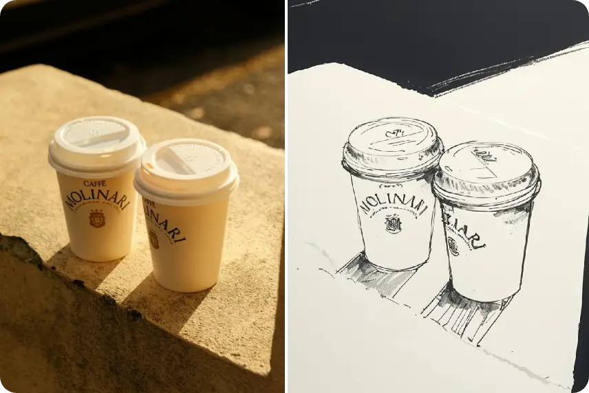 convertire una foto di due tazze di caffè in un disegno al tratto