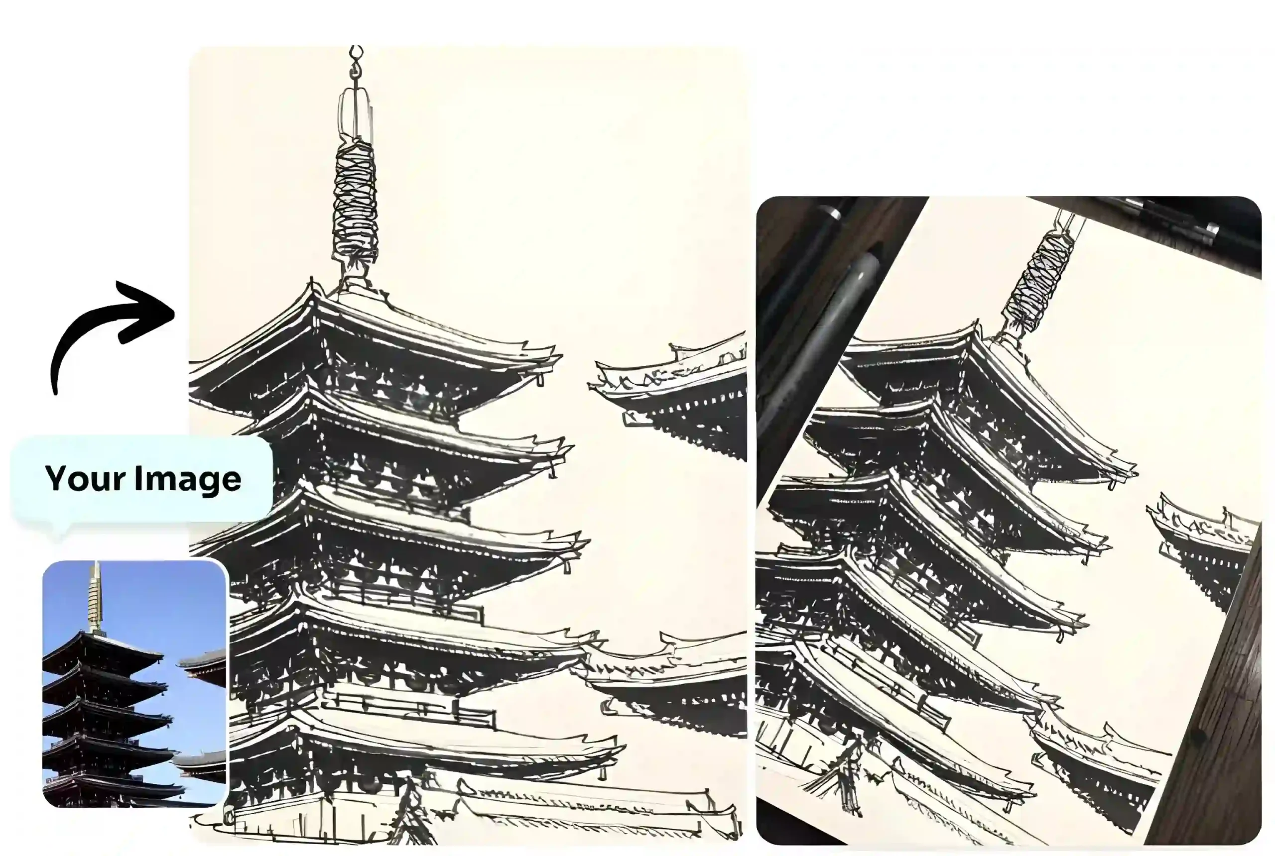 convert an ancient tower image into pencil sketch with ai ease stencil maker