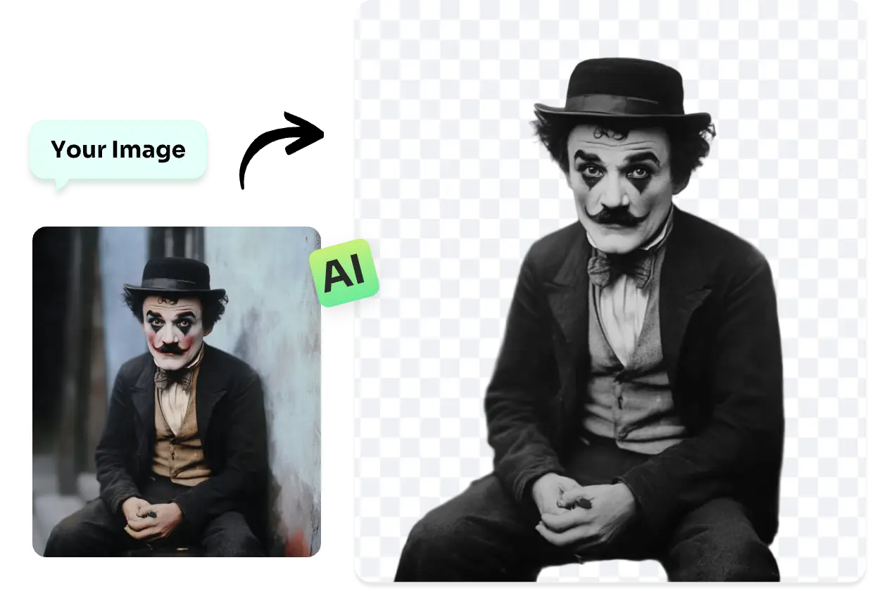 convertir imagen de payaso a blanco y negro en AI Ease