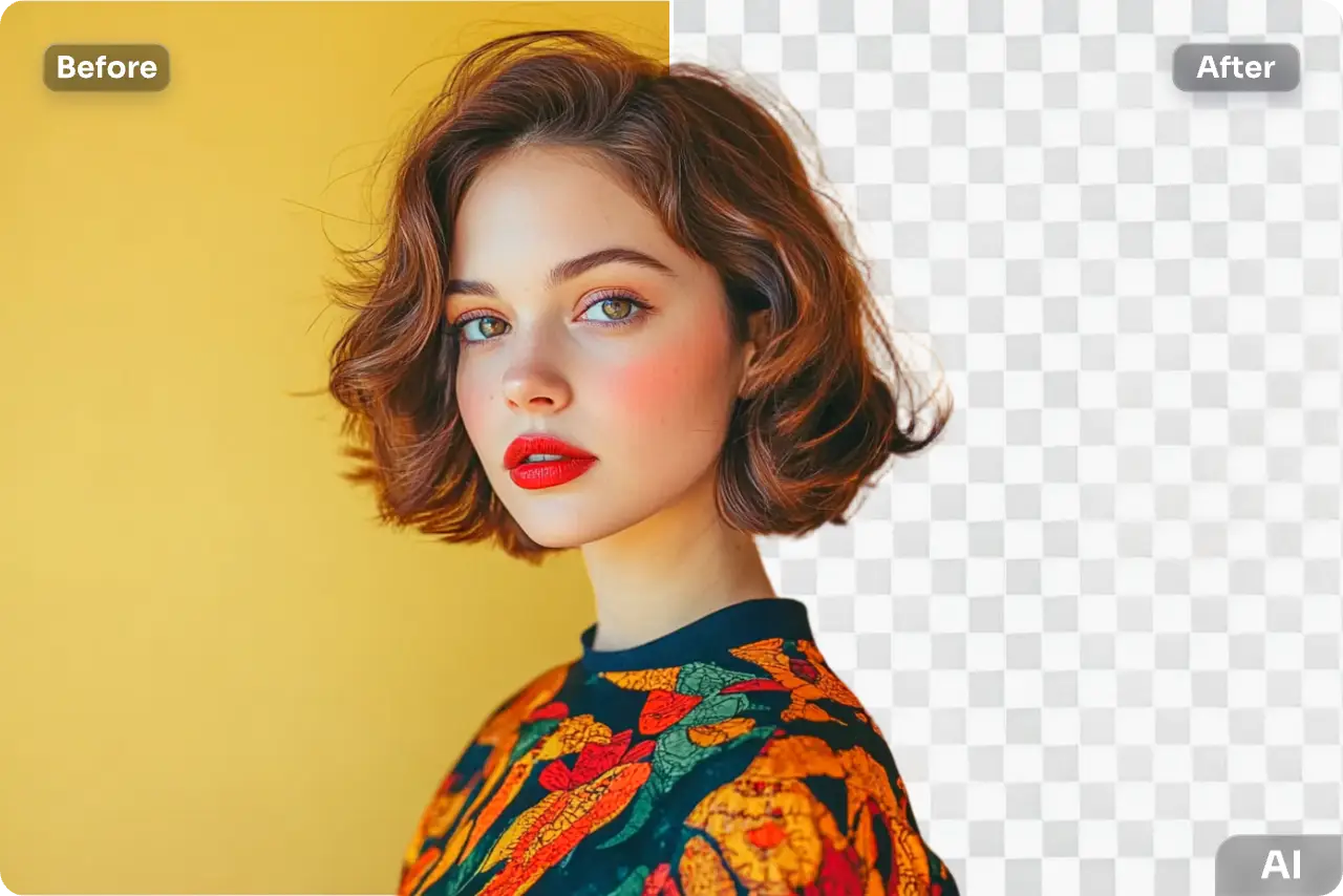 recortar fondo amarillo de un retrato de modelo femenino con ai ease free image cutout tool