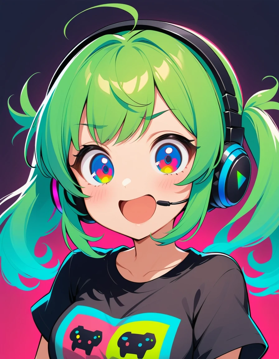 gamer girl with twin tails and RGB headset