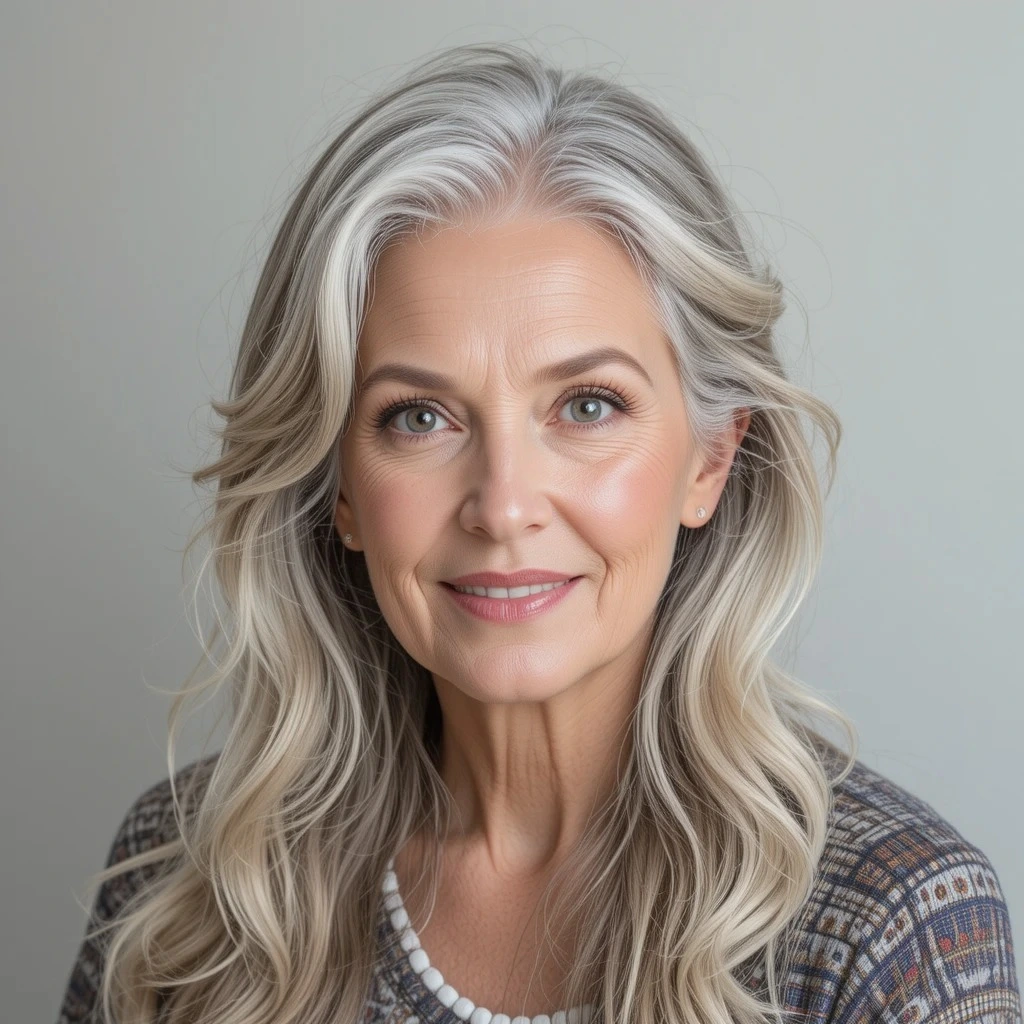 ハーフアップヘアスタイル, 髪の細い60歳の女性のためのシニアのローメンテナンスヘアスタイル