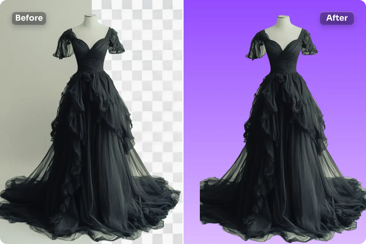 highlight the dress with purple background