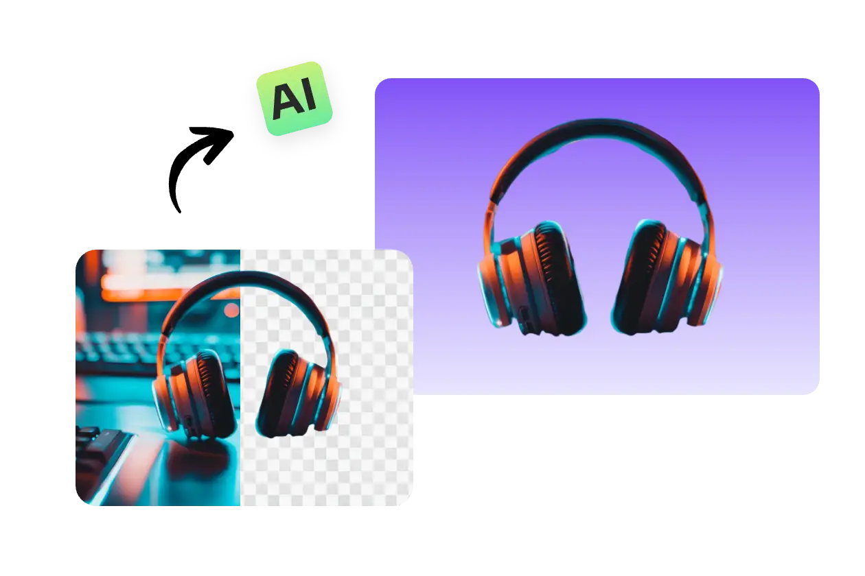 make your earphone image background purple with ai ease
