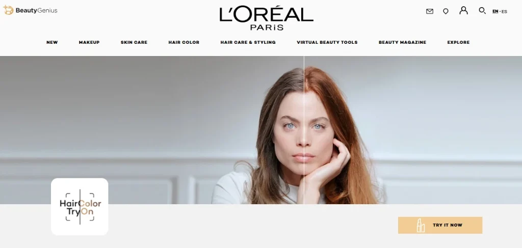 interface of L'Oreal Paris Virtual Try on Hair