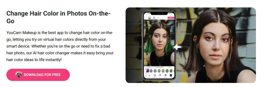 interface of youcam makup hair color changer