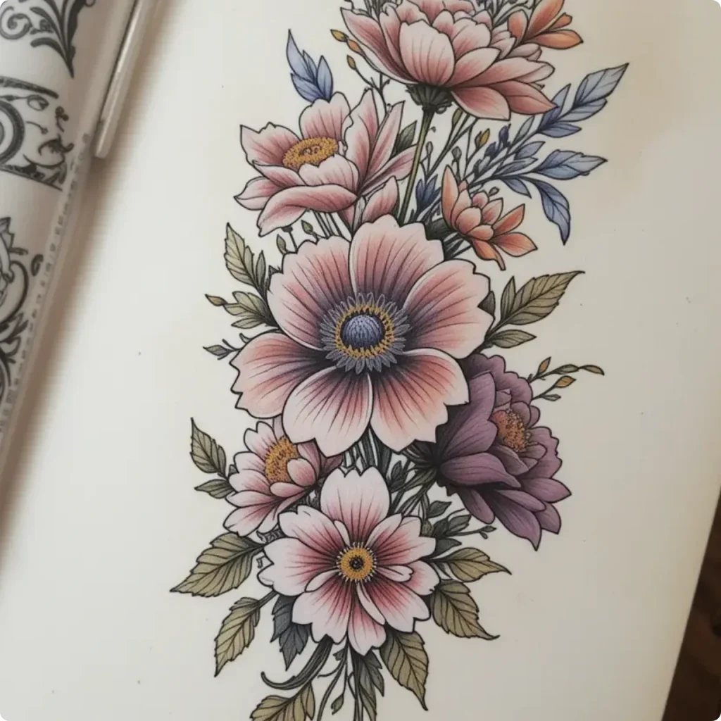 Neo-traditional flower tattoo for cover ups
