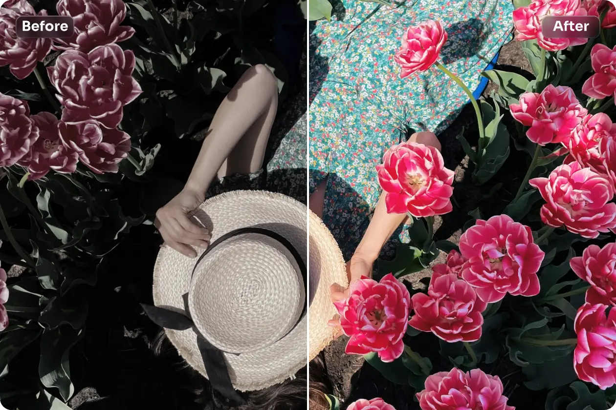relight eine Frau hält einen Hut bedeckt ihr Gesicht Bild mit ai Leichtigkeit relight Foto-Editor