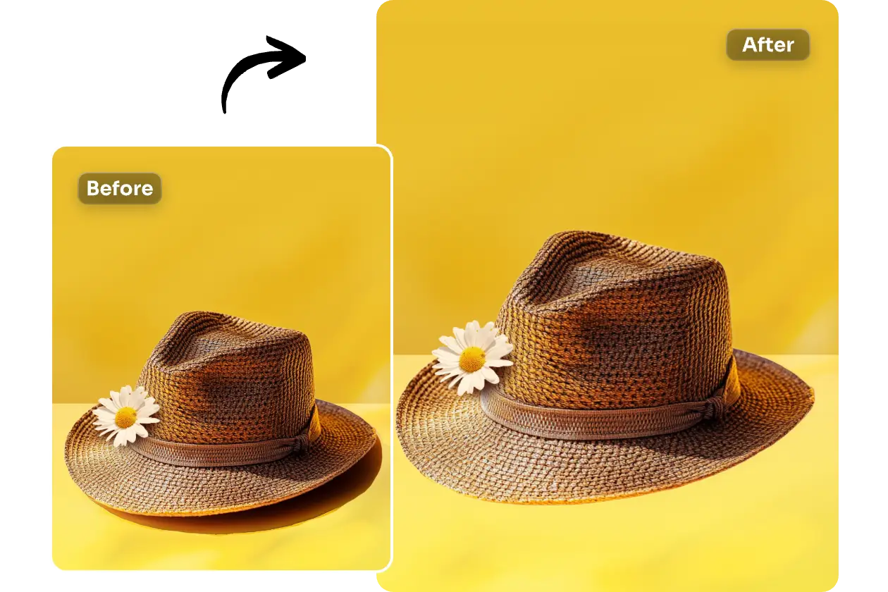 remove shadow from photo of a hat with flower and yellow background