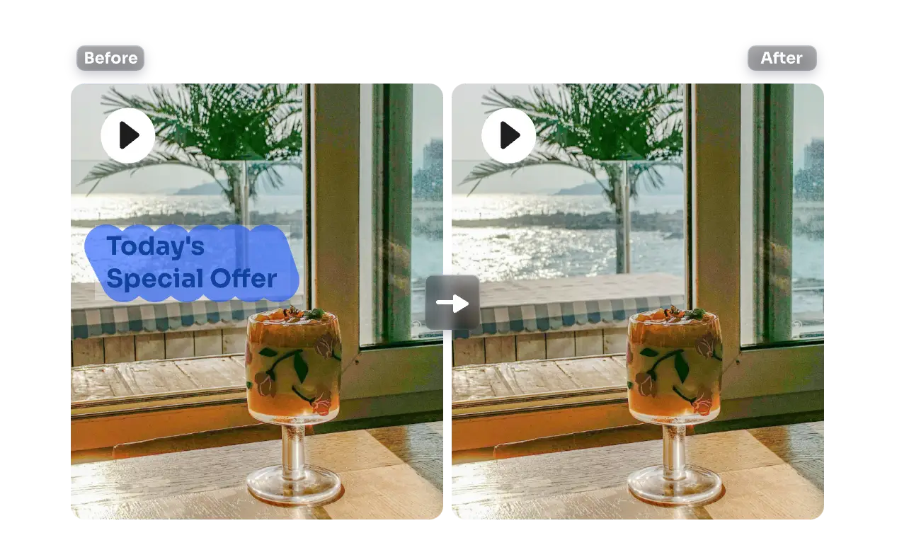 remove text from a bottle of juice on a desk video with ai fast text remover