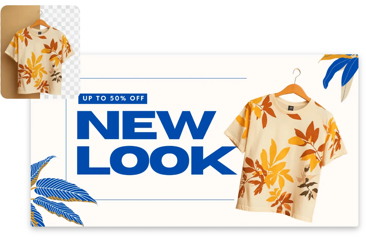 remove the background of a summer tshirt image and create a sales poster using the transparent file