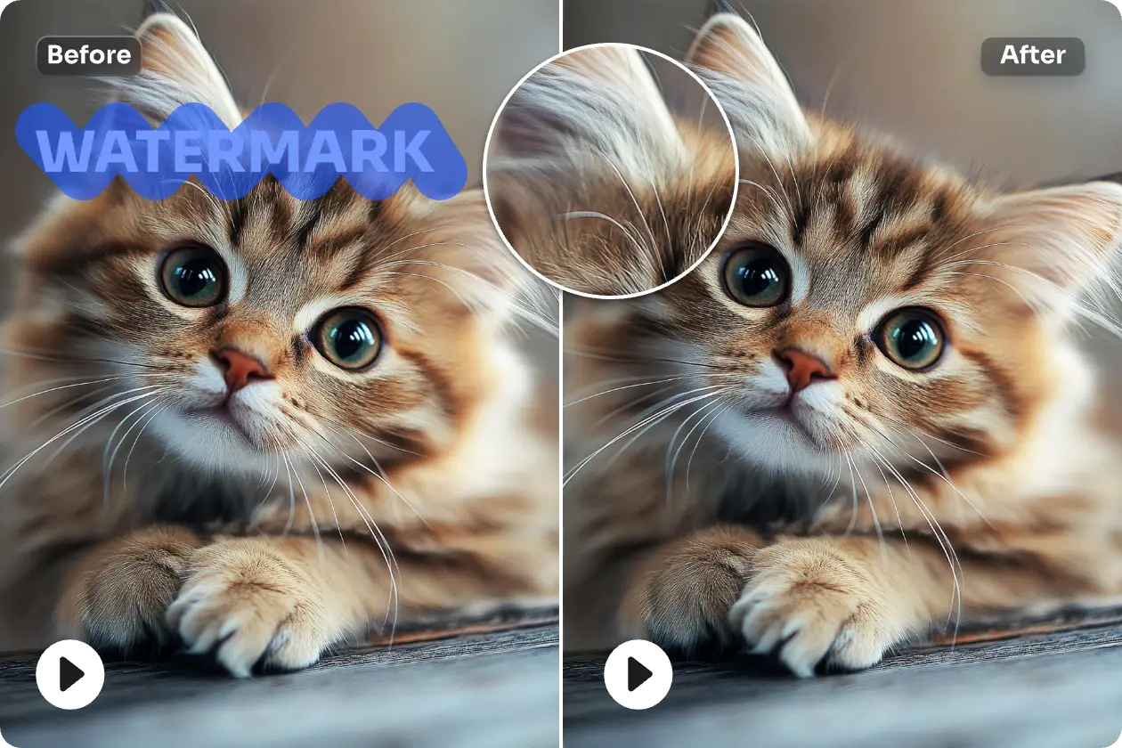 remove watermark from cat video in hd quality in AI Ease