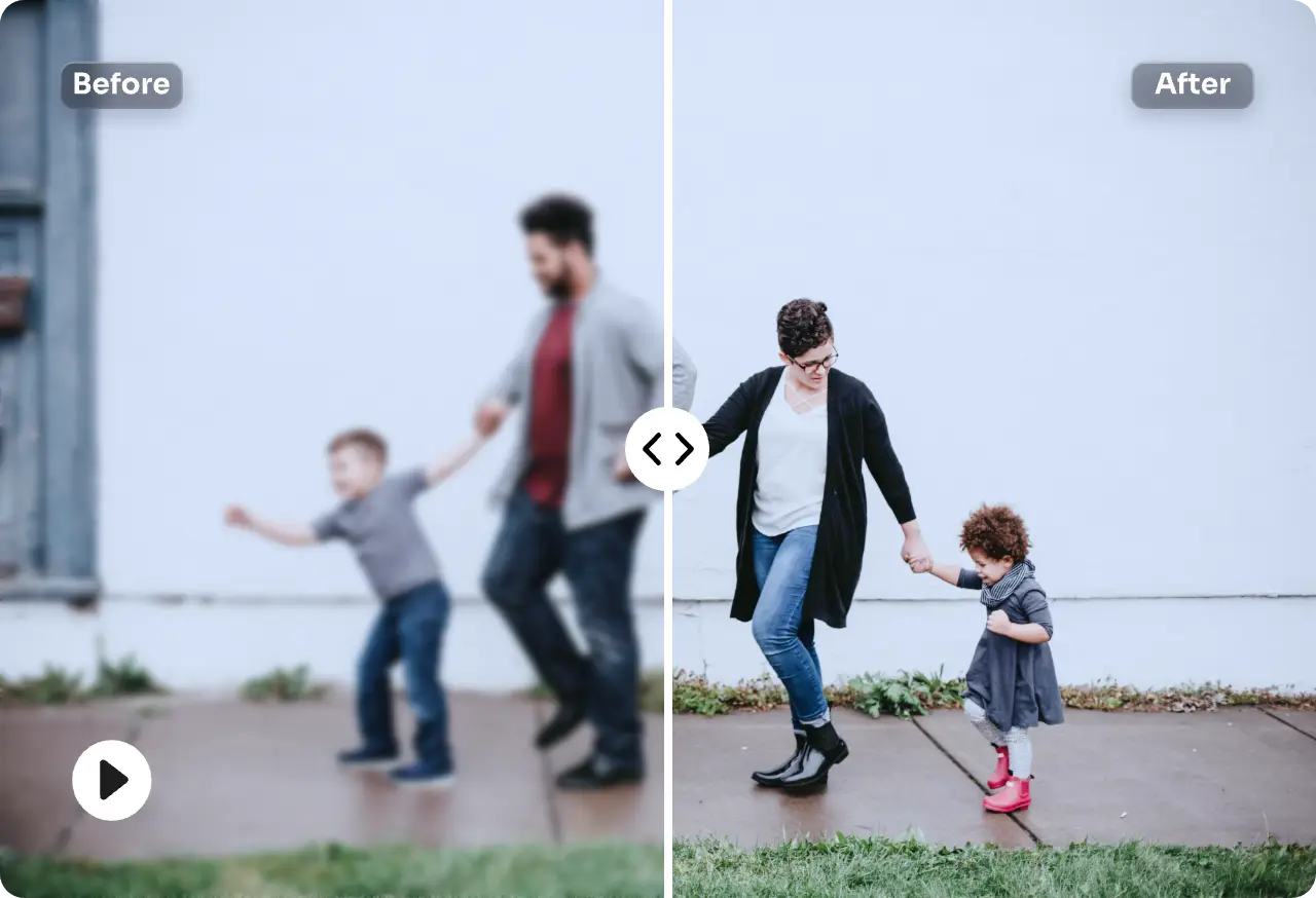 comparación antes y después del efecto de desaturado del vídeo para un par de padres y sus hijos
