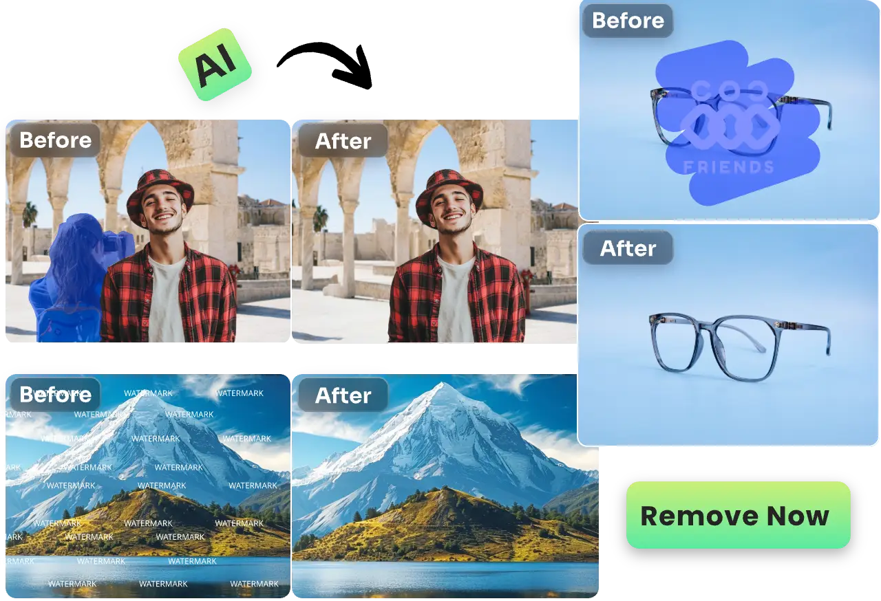 seperately remove people watermark and logo from photos in aiease object remover