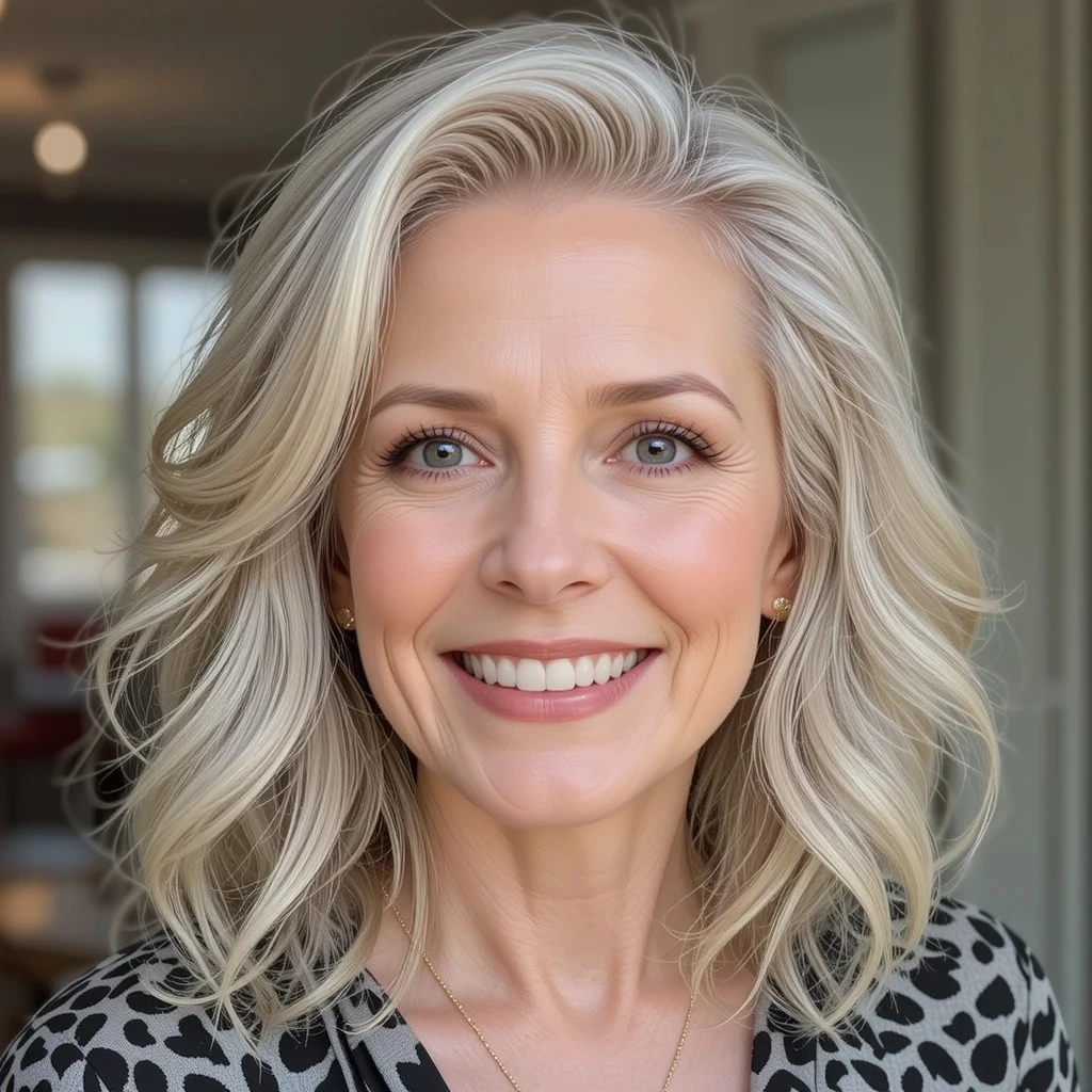 肩までの長さのウェーブ、60歳以上の女性の細い髪のためのミディアムヘアスタイル