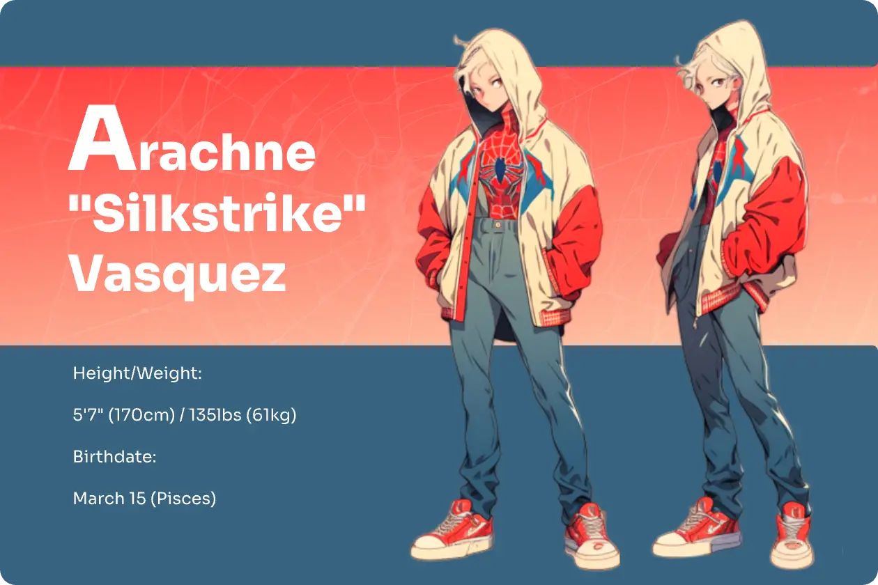 Spider Man oc tarjeta de perfil para Arachne Vasquez