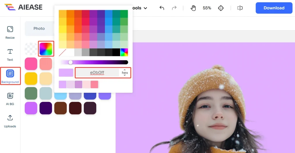 steps of change the photo background color to mauve