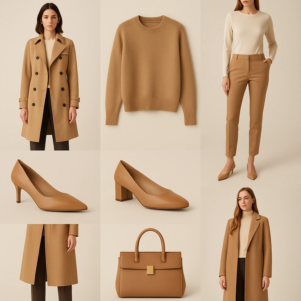 tan color shoes, coats, and bags for your fashion styling