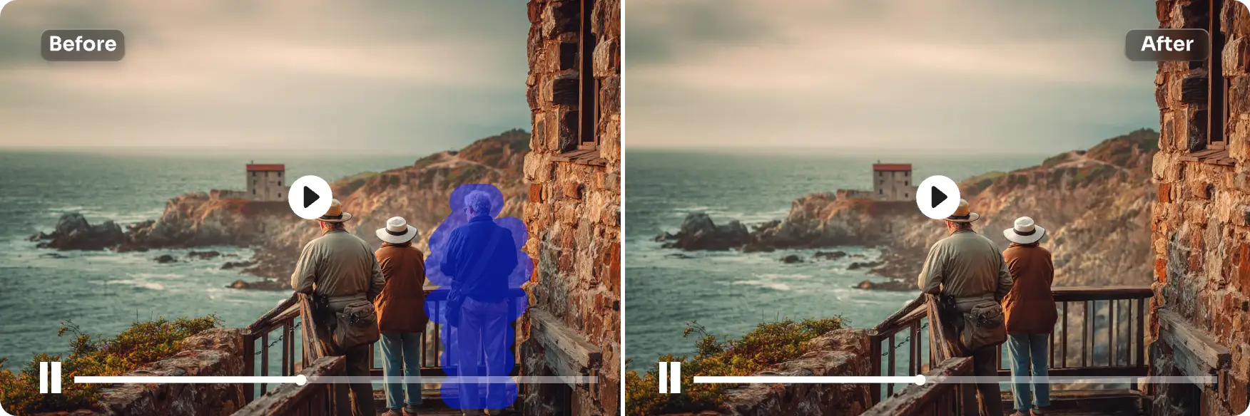 the before and after effect of removing repetitive People people from a video