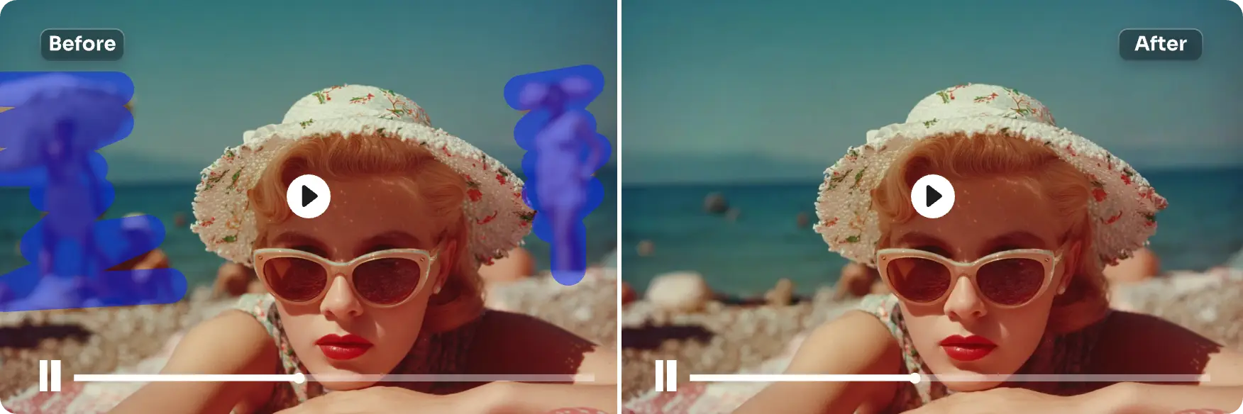 the before and after effect of removing unwanted people from a travel video