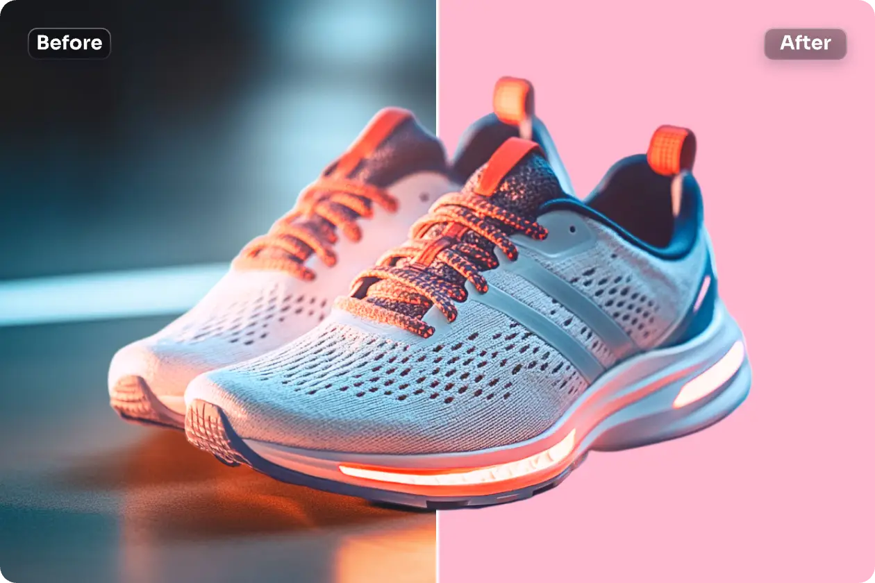 the before and after effect on changing shoes photo background to peach