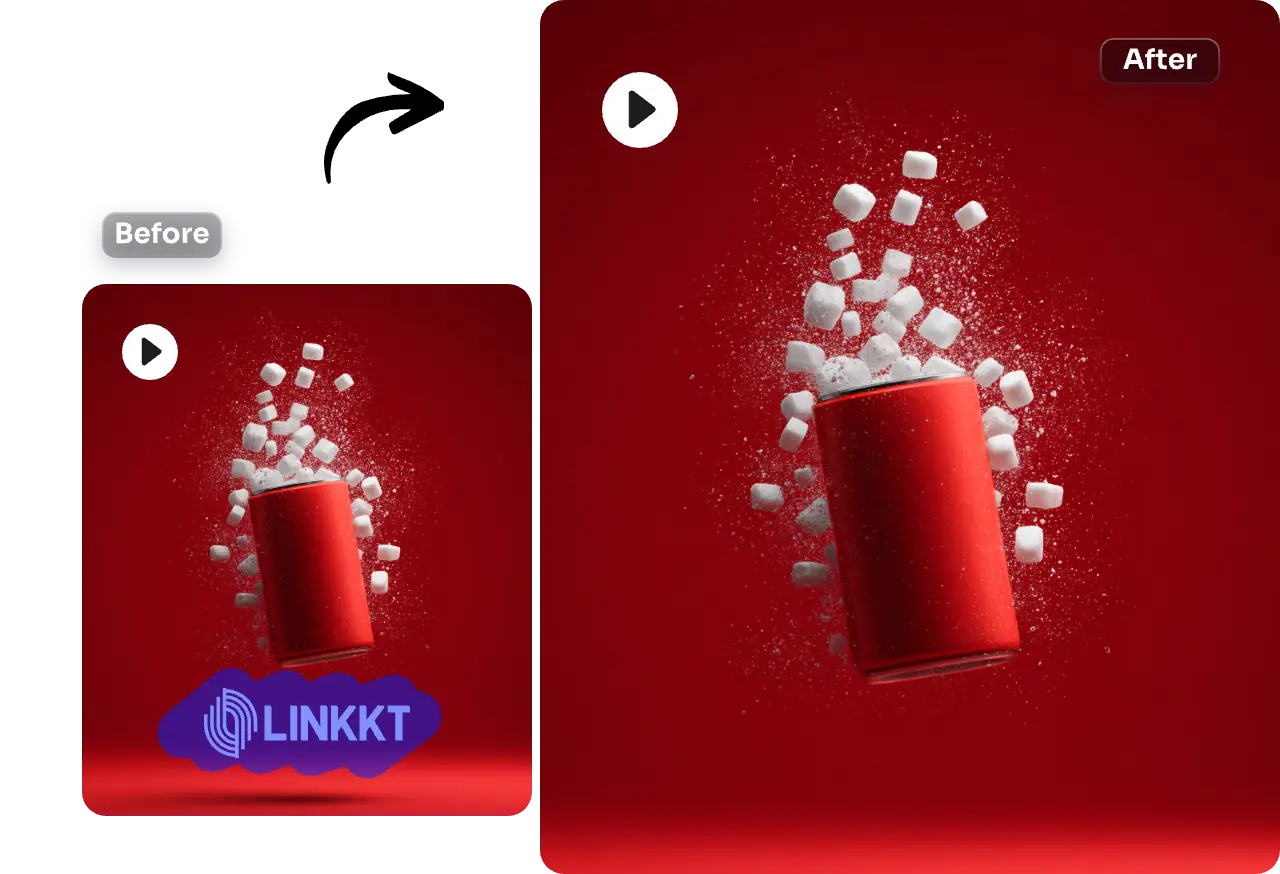 el efecto antes y después de eliminar el logotipo de linkkt del vídeo