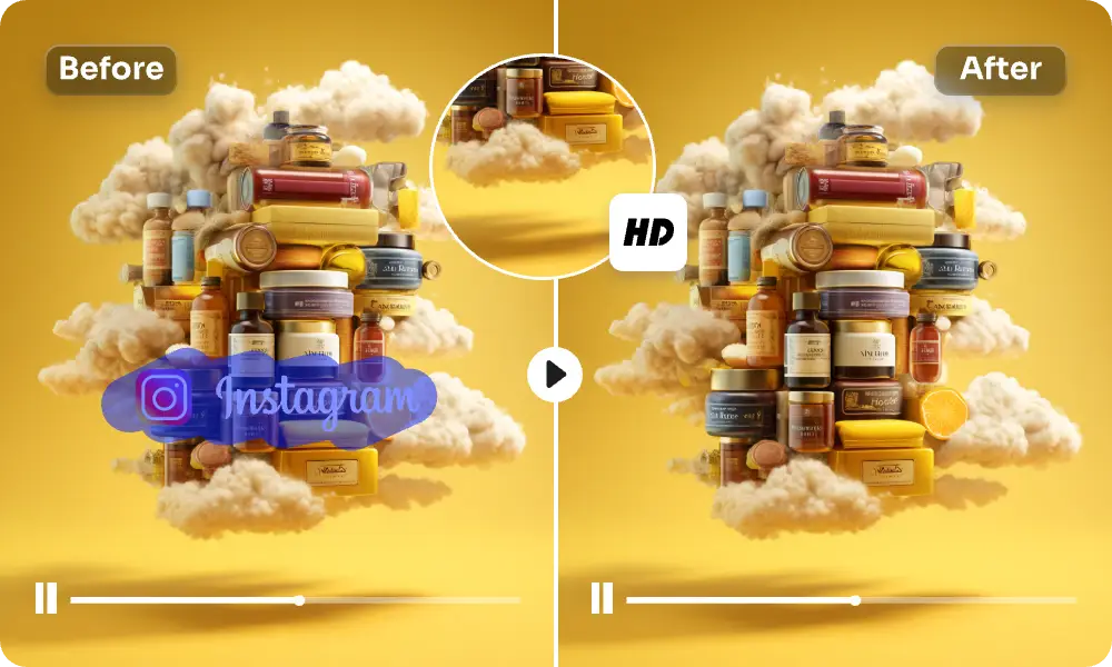 the before and after effect on removing the instagram logo from the video without blur
