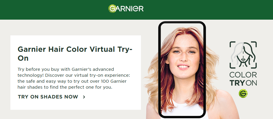 the interface of garnier virtual try on website
