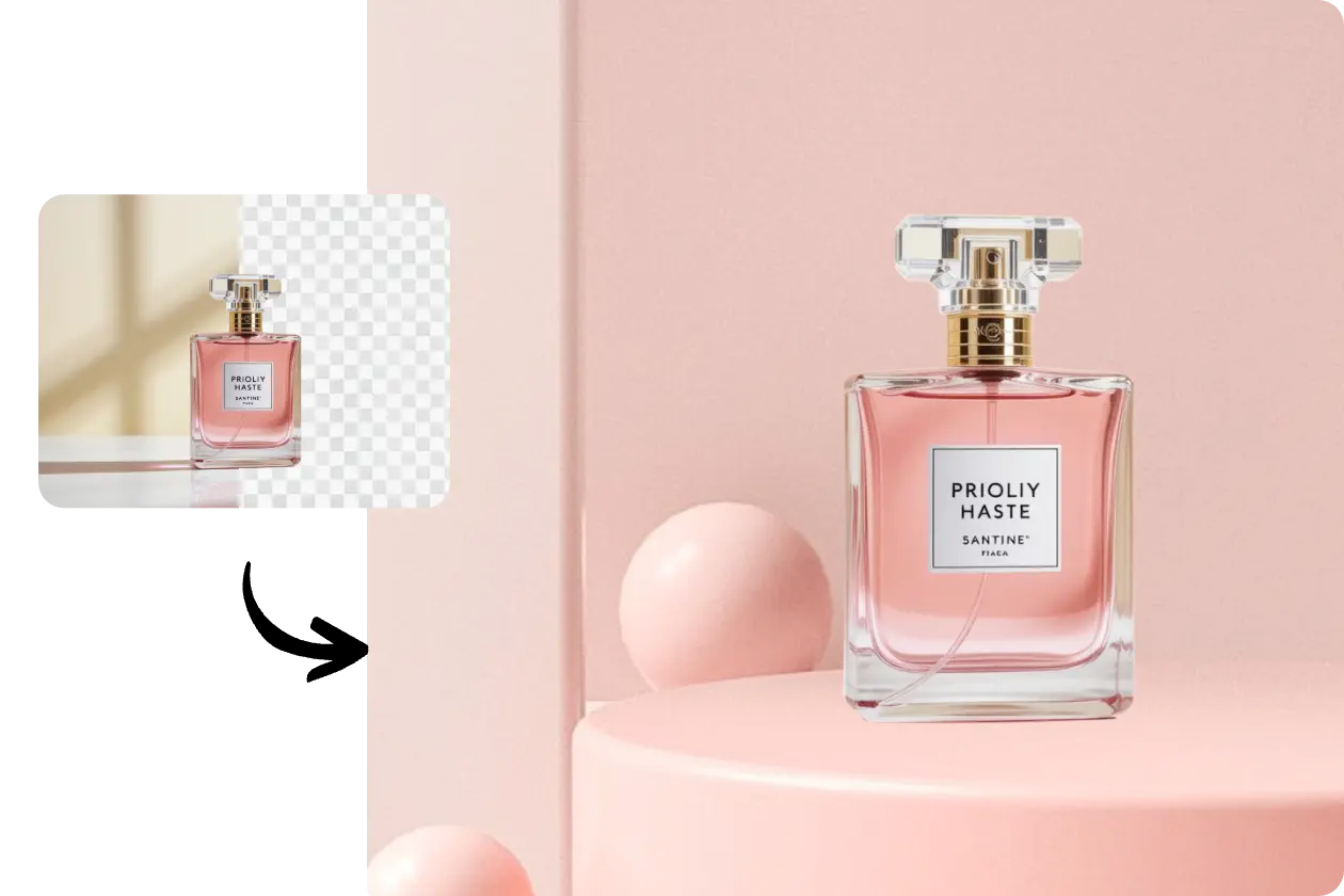 the result of changing the background of the perfume to a soft pink color