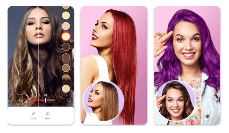 three pictures of hair color changer app