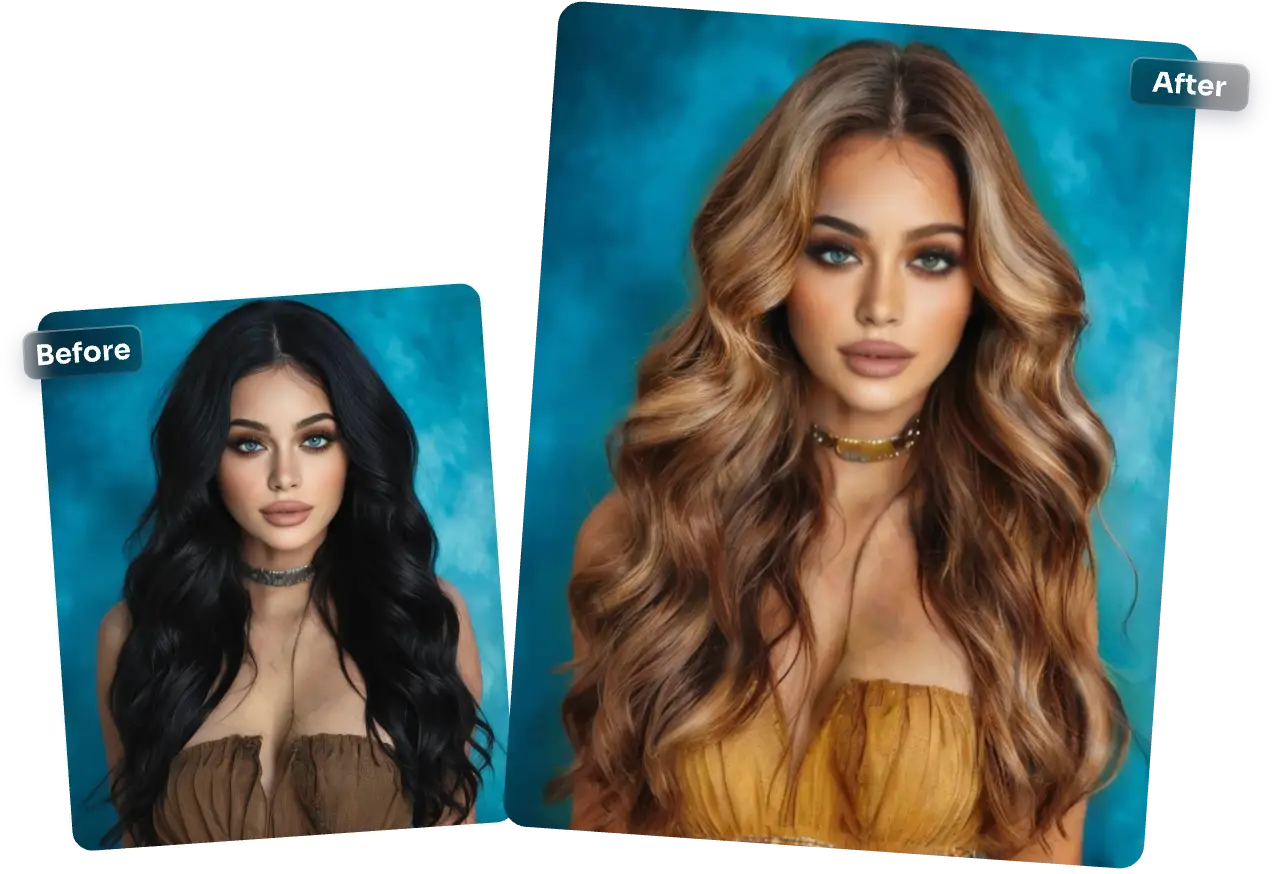 transform woman's black hair into blonde hair with grey highlights with ai hair recolor