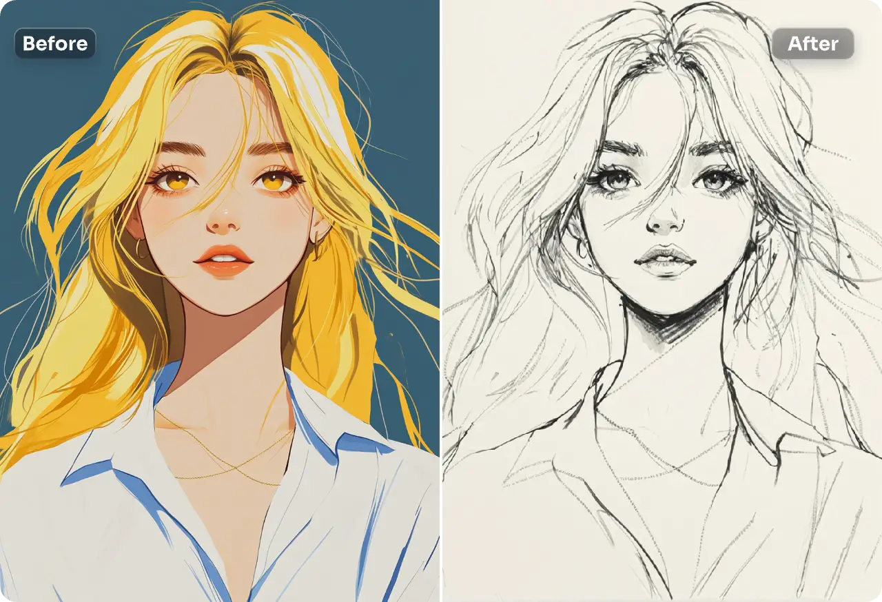 trasformate l'immagine di una ragazza anime in un disegno al tratto con aiease