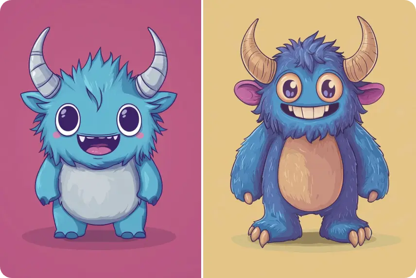 two generated doodle monsters made by ai ease free doodle generator