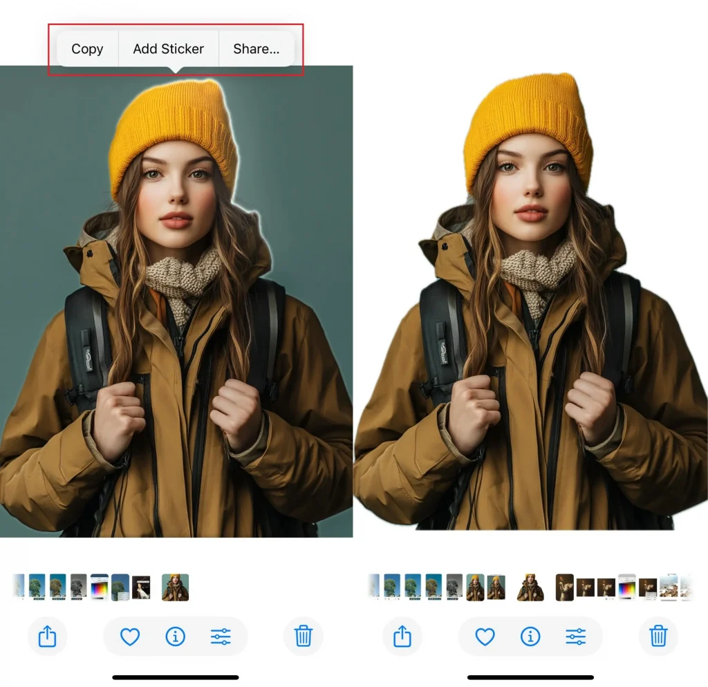 duas imagens de como remover o fundo da imagem no iphone