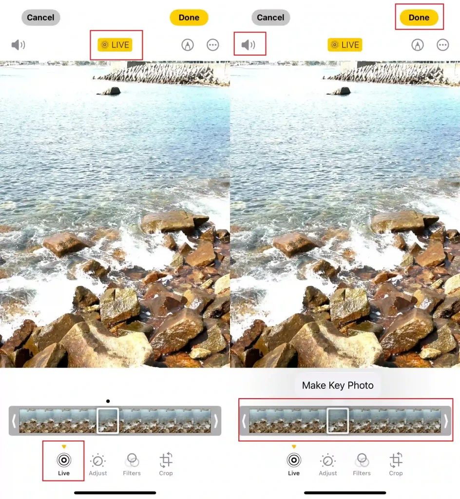 duas imagens de edição de fotografias em direto no iphone