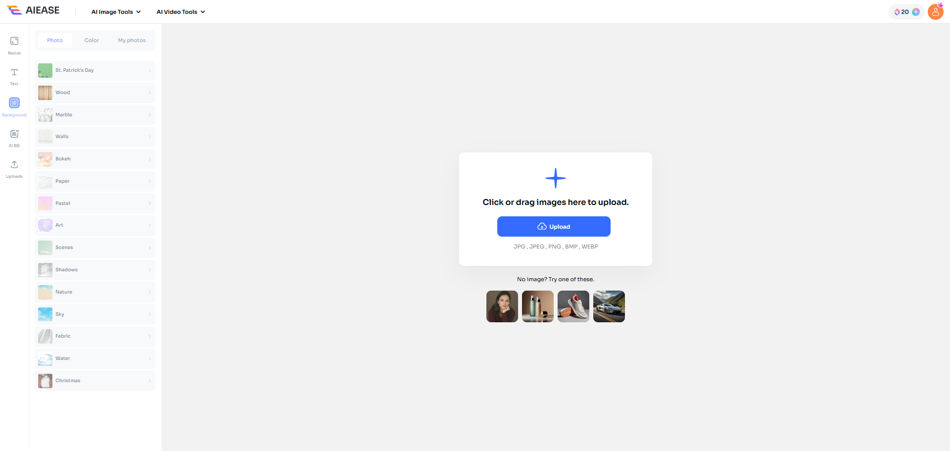 cargue su foto en ai ease