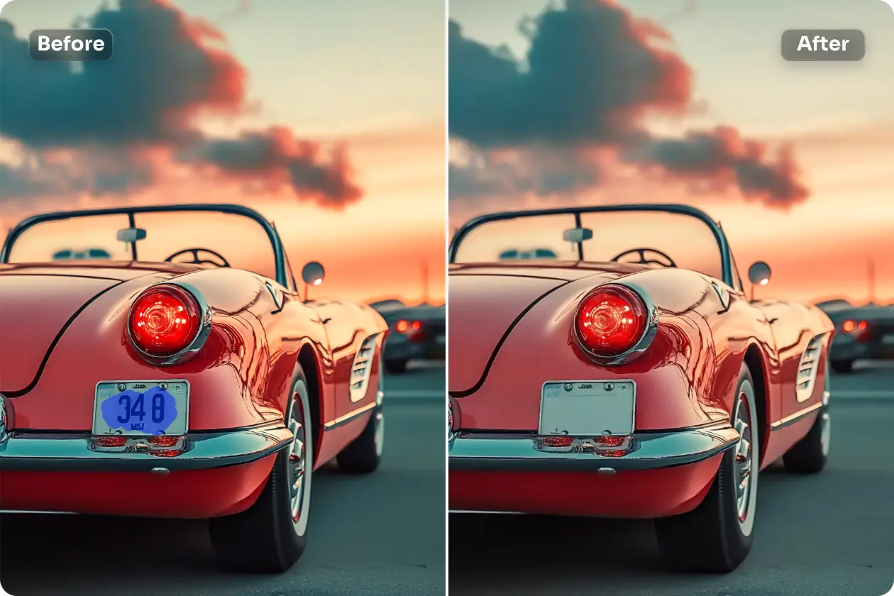 ai簡単ツールを使って、車の写真から不要なナンバープレートを取り除く